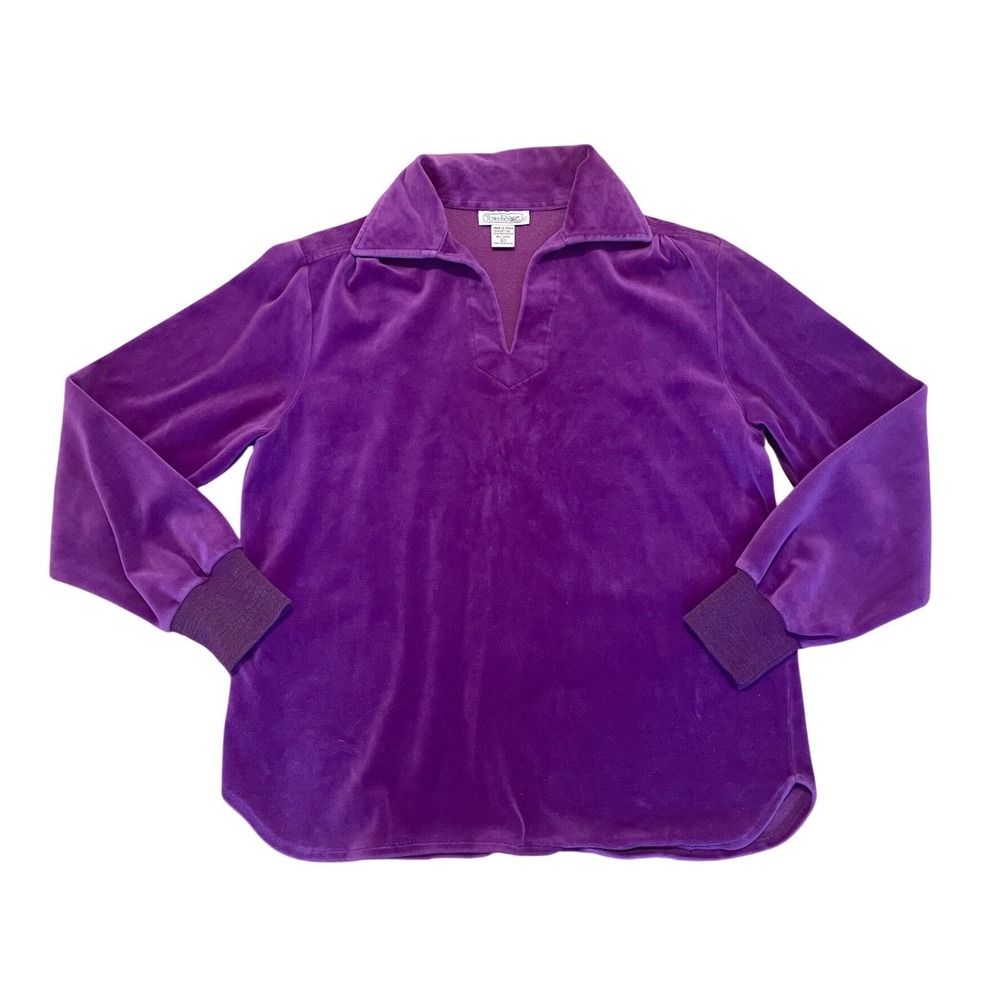 Vintage Purple Velour Top Townhouse Pullover Size Large 1990s Made in‎ Korea EUC